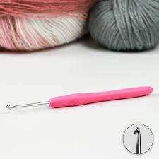 Крючок для вязания сталь силикон ручка 14см d3,0мм розовый  АУ 1364633