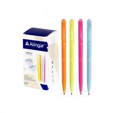 Ручка шариковая Alingar "Неон", 0,7 мм, синяя, автоматическая, круглый, цветной, пластиковый корпус, картонная упаковка