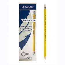 Набор ч/г карандашей, Alingar HB, пластиковый, эластичный, с ластиком, шестигранный, заточенный, цвет корпуса зеленый, в упак. 12 шт. 