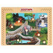 Игрушка деревянная рамка-вкладыш "зоопарк" Буратино в кор.100шт