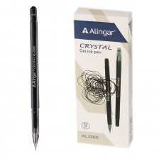 Ручка гелевая Alingar, &quot;Cristal&quot;, 0,5 мм, черная, игольчатый наконечник, круглый, прозрачный, пластиковый корпус, в уп. 12 шт., картонная упаковка 