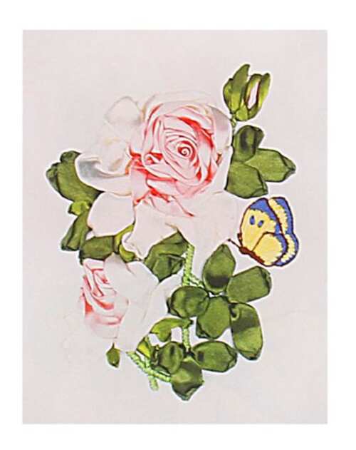 Набор для вышивания лентами "Розы с бабочкой" размер основы 30*30 см 1232047