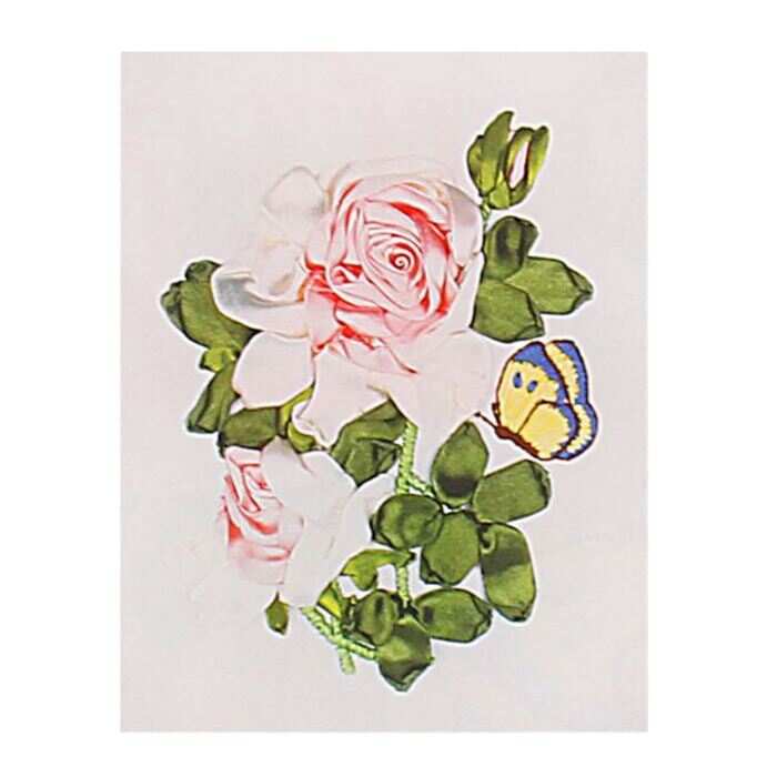 Набор для вышивания лентами &quot;Розы с бабочкой&quot; размер основы 30*30 см 1232047 Набор для вышивания лентами "Розы с бабочкой" размер основы 30*30 см 1232047