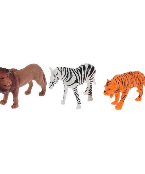 Игрушка пластизоль животные африки 3шт (лев, зебра, тигр) в пак. Играем вместе в кор.2*180наб