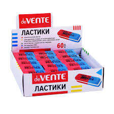 Ластик синтетический каучук, прямоугольный скошенный красно-синий, 42x14x8 мм, индивидуальная маркировка, в картонной коробке