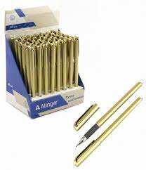 Ручка шариковая Alingar, 0,5 мм, синяя, игольчатый, металлизированный наконечник, резиновый грип, круглый, золотой, пластиковый корпус, картон.упак. 
