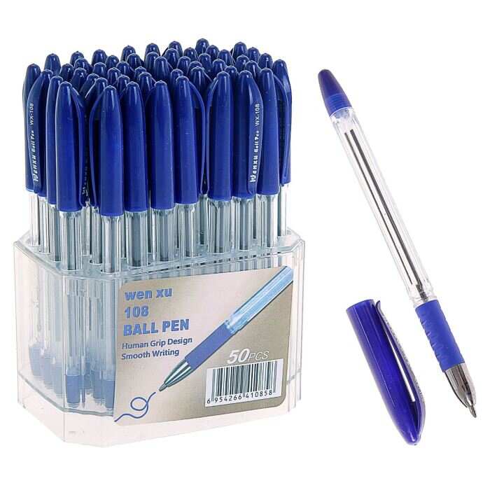Ручка шариковая 0,5мм стержень синий прозр корп с синим колп с резин держ 129465 Ручка шариковая 0,5мм стержень синий прозр корп с синим колп с резин держ 129465