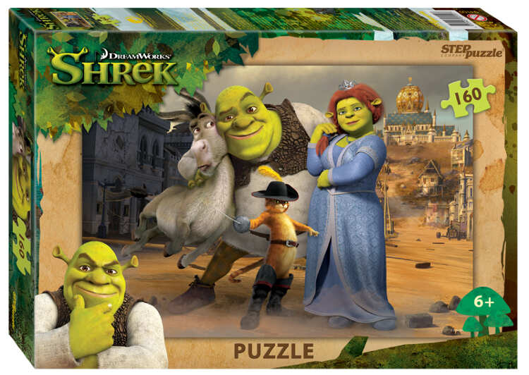 Мозаика &quot;puzzle&quot; 160 &quot;Shrek&quot; (DreamWorks, Мульти) Пазл «Шрек» состоит из 160 деталей и основан на историях из одноименного мультфильма. На картинке мы видим главных героев истории — принцессу Фиону, Кота, Ослика и самого Шрека.

Характеристики пазла:

стандартные детали пазла (2×2,3 см);
размер собранного изображения - 24*34,5 см;
материал – картон;
качественное изображение;
экологически чистые, нетоксичные материалы (компания Step Puzzle гарантирует высокое качество пазла и точность подгонки).
Для кого?
Пазл подходит для детей от 6 лет.

Пазл «Шрек» забавный и интересный, наверняка понравится любителям мультфильма.