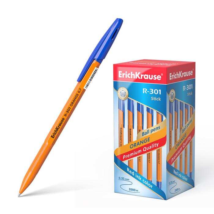 Ручка шариковая ErichKrause &quot;R-301 Orange Stick&quot; узел 0.7мм, чернила синие 43194   2288910 